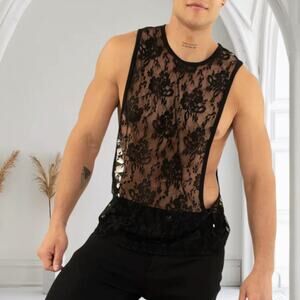 Andrew Christian Lace Gym Tank Black Large
